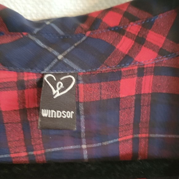 Windsor Sheer plaid Button down Open back Top hi low blouse size Medium - Picture 2 of 6